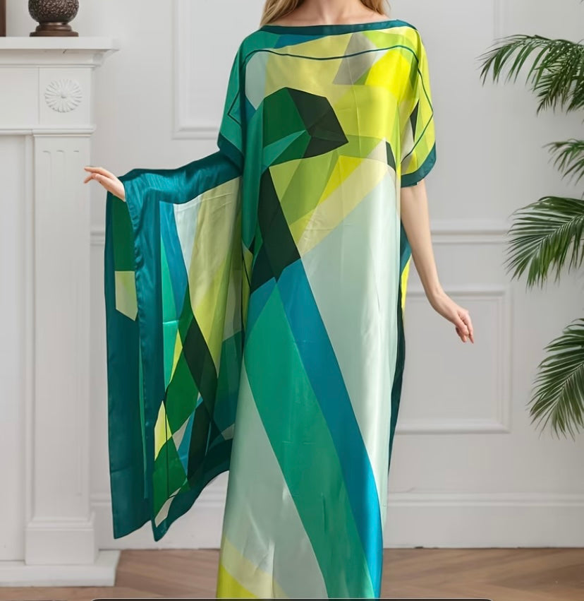 Elegante vestido largo para mujer con bufanda