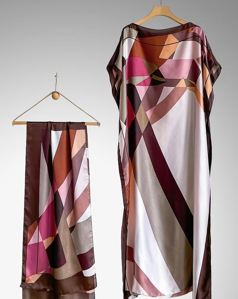Un elegante vestido largo de mujer con pañuelo