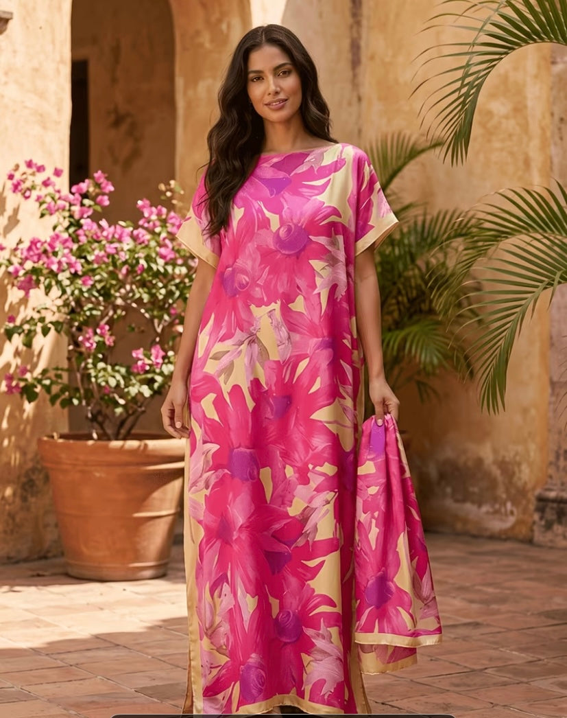 Elegante vestido largo para mujer con bufanda