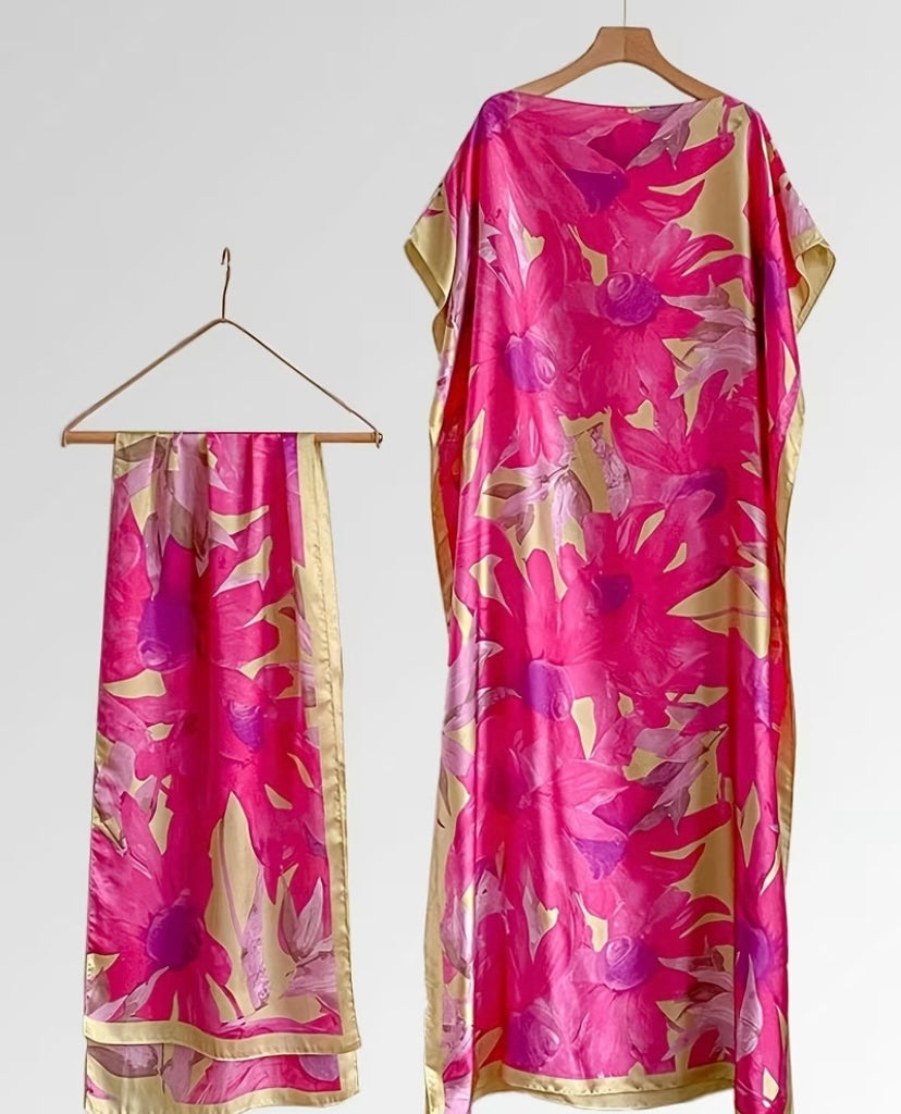 Elegante vestido largo para mujer con bufanda