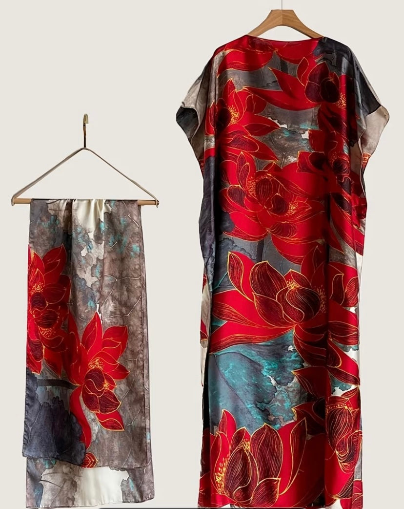Un elegante vestido largo de mujer con pañuelo